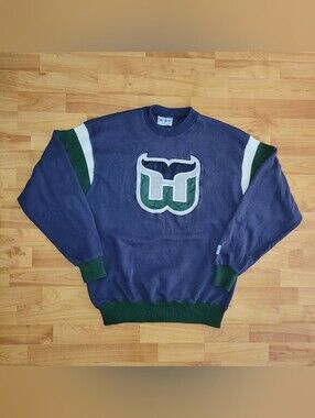 Vintage 90s Hartford Whalers NHL The Game Blue & Green Crewneck Sweatshirt, XL